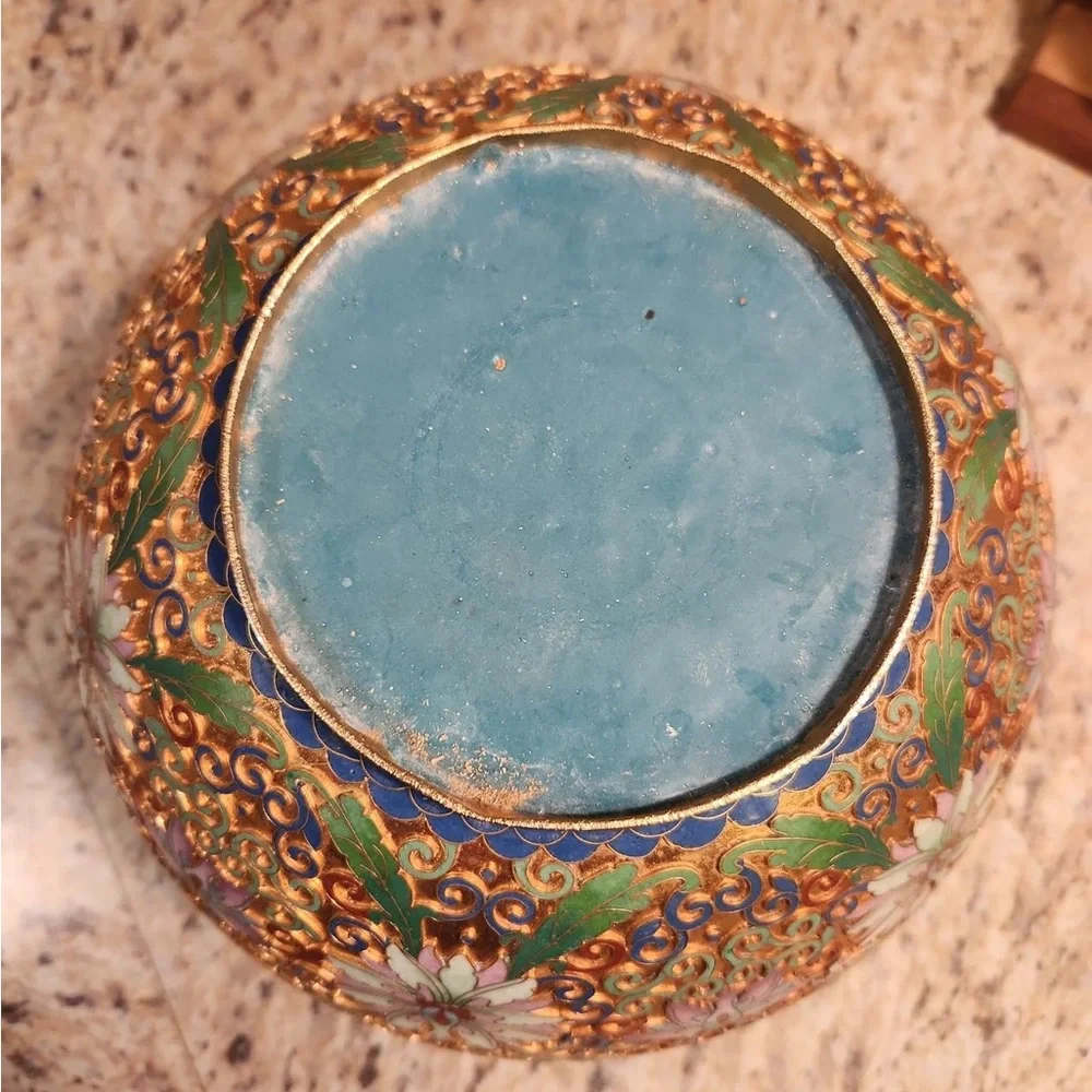 Hand-Painted Floral Cloisonné Ginger Jar - Gold and Green